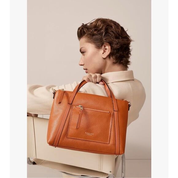 Radley London Portman Small Zip Top Leather Bag in Open Yellow Grab Handles - Picture 2 of 9